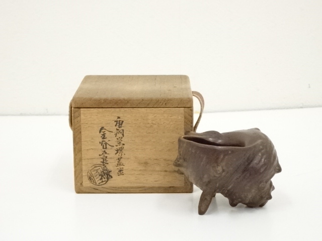 JAPANESE TEA CEREMONY /  BRONZE TURBEN SHELL SHAPE LID REST FUTAOKI 